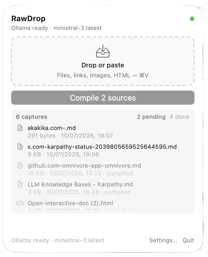 RawDrop's popover in light mode